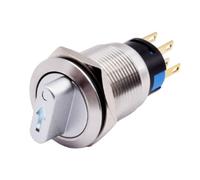 Tidevib Interruptor de botón giratorio de acero inoxidable 304 de 19 mm, 3 posiciones 2NO2NC autorestablecimiento momentáneo, 3-6 V con indicador LED, IP66 impermeable IK09 para maquinaria industrial