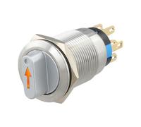 Tidevib Interruptor de botón giratorio de acero inoxidable 304 de 19 mm, 3 posiciones 2NO2NC autorestablecimiento momentáneo, 3-6 V con indicador LED, IP66 impermeable IK09 para maquinaria industrial
