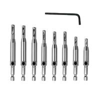 Tidevib Juego de 8 brocas de bisagra autocentrante para instalación de armarios y puertas, vástago hexagonal HSS con guía de agujero piloto