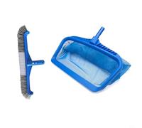 Tidevib Juego de limpieza de piscina con red de malla fina y cepillo de 43 cm, eliminación eficiente de escombros, apto para piscinas sobre el suelo y en el suelo, azul