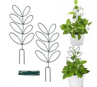 Tidevib Paquete de 2 enrejados metálicos para plantas trepadoras en forma de hoja, 14 x 31 cm, para Hoya Monstera Pothos, con 20 correas, negro 420D: 20 pies