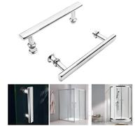 Tidevib Tirador de puerta de ducha de acero inoxidable para mamparas de cristal de 220 mm con centro de agujeros de 145 mm, pomo ABS con efecto cromado, compatible con agujeros mínimos de 6 mm