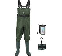 TIDEWE Bootfoot - Vadeador de pecho de 2 capas de nailon y PVC, impermeable, para pesca, caza, con colgador de botas, para hombres y mujeres, color verde y marrón