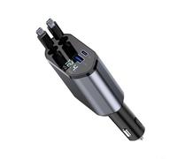 Tidgel Cargador retráctil 120W del coche con el tipo cable de C, adaptador rápido del teléfono de la aleación de aluminio con la exhibición del voltaje para IPhone
