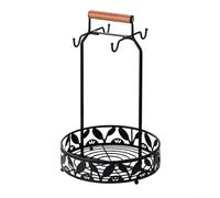 Tidgel Estante para tazas de café con 4 ganchos, soporte de metal para tazas con bandeja de cápsulas para encimera de cocina, bolsa de té y organizador de almacenamiento de crema, negro (redondo)