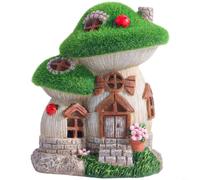 Tidgel Estatua solar de jardín de casa de hongo, adorno de césped de resina alimentado por energía solar, con luz nocturna suave para decoración de patio (A)