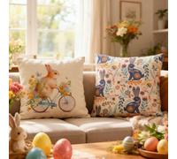 Tidgel Funda de almohada de conejo de dibujos animados de Pascua de 44 x 44 cm, funda de tela suave para decoración de sofá, sala de estar, dormitorio, vacaciones, fiesta, azul, rojo, morado, amarillo