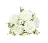 Tidgel Paquete de 5 flores artificiales de seda de peonía de 32 cm, flores falsas realistas para bodas, fiestas, hogar, jardín, decoración de bricolaje, ramo de centro de mesa (blanco)