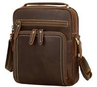 TIDING Bolso de hombro de cuero para hombre, pequeño bolso de viaje vintage cruzado para el trabajo, negocios, color marrón