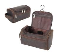 TIDING Neceser para hombre para colgar para viajes, vintage, de piel auténtica, resistente al agua, bolsa de aseo para hombres, color marrón
