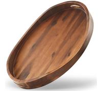 TIDITA Bandeja otomana de madera de acacia con asas, redonda de 20 x 15 pulgadas, bandejas ovaladas grandes para servir para sala de estar, bandejas de madera decorativas para encimera de cocina, mesa