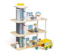 Tidlo Playtime Hospital | Hospitales de juguetes de madera para niños | | Juego de madera con edificio de hospital, ascensor, mini figuras de personas, ambulancia y accesorios médicos