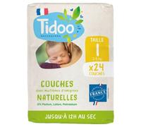 TIDOO - Pañales ecológicos talla 1 (2-5 kg) - Origen natural, libre de sustancias nocivas - 12 horas secas, ultra absorbentes - Fabricado en Francia - Pack de nacimiento de 24 capas