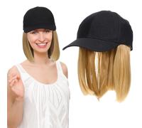 TIDTALEO Gorro de Peluca para Mujer con Extensión de Cabello Amarilla, Seda de Alta Temperatura, Reutilizable y Fácil de Combinar para Uso en Trabajo o Escuela