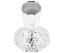 TIDTALEO Juego de Copas de Vino de Shabat Judaica de Aleación de Zinc con Platillo, Copa de Kidush para Rituales y Ofrendas, Suministro Sagrado para Fiestas y Celebraciones Judías