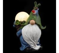 TIDTALEO Lámpara Solar para Jardín en Forma de Enano con Gorro Verde, Figura Decorativa de Resina Resistente al Agua para Césped y Exteriores, Luz Ambiental Solar para Terraza y Patio