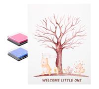 TIDTALEO Libro de Visitas Huellas Dactilares para Fiesta Revelación de Género, Cartel Decorativo Póster y 2 Tintas Azul y Rosa, Decoración para Mesa y Recuerdos de Ñiño