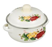 TIDTALEO Olla Esmaltada para Estofado 18 Cm Tapa y Asas Dobles Diseño Flores del Amor, Olla de Fondo Plano Práctica para Sopa, Menaje de Cocina Hogar