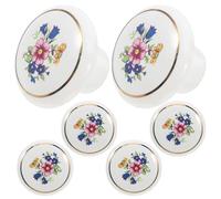 TIDTALEO Pomos de Cerámica Estilo Europeo para Armarios 6 Piezas Diseño Flor Grande, Tiradores Vintage para Cajones y Gabinetes de Cocina, Perillas de Porcelana para Muebles de Hogar