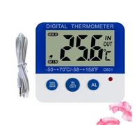 TIDTALEO Termómetro Digital Interior y Exterior con Alarma Alta y Baja Sensor de Temperatura para Frigorífico y Congelador Pantalla LED unidad Modelo Blanco y Azul