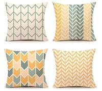 TIDWIACE Amarillo y Verde Hogar Algodón Lino Funda de Cojine Geométrico del Sofá - Throw Cojín Decoración Almohada Caso de la Cubierta Decorativo para Sala de Estar, sofás 45x45Cm Set de 4