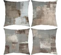 TIDWIACE Juego de 4 Fundas de Cojín 45x45 cm Gris-Blanco, Fundas para Cojines de Lino,para Patio al Aire Libre, Jardín, Sala de Estar, Sofá, Decoración de Casa de Campo