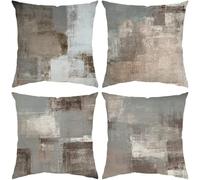 TIDWIACE Juego de 4 Gris-Blanco Fundas de Cojín 40 x40 cm,Fundas para Cojines de Lino,para Patio al Aire Libre, Jardín, Sala de Estar, Sofá, Decoración de Casa de Campo