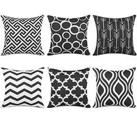 TIDWIACE Negro Hogar Algodón Lino Funda de Cojine del Sofá - Throw Cojín Decoración Almohada Caso de la Cubierta Decorativo para Sala de Estar sofás 45x45Cm Set de 6
