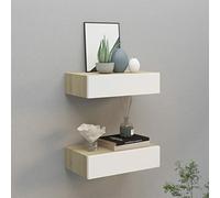 Tidyard 2X Estante con cajón de Pared, Estanteria Pared, Estante con Cajon, Msitas de Noche Colgantes, Estantes Flotantes, Estanteria Cubo,Color Roble y Blanco MDF 40x23,5x10 cm