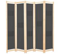 Tidyard Biombo Divisor 5 Paneles de Tela Gris 200x170x4 cm