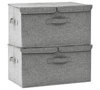 Tidyard Cajas de Almacenaje Plegable con 2 Compartimentos Cajas de Organizadoras Cubos de Almacenamiento con Tapas 2 uds Tela Gris 50x30x25 cm
