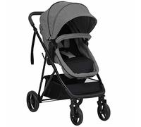 Tidyard Cochecito de Bebés 2 en 1 Diseño Plegable Cochecito Asiento para Bebé con Capota Ajustable Silla de Paseo Gemelar Estructura de Acero Gris Claro y Negro