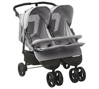 Tidyard Cochecito para hermanos con parachoques delantero, cesta para gemelos, plegable, ajustable, cochecito doble, 2 en 1, cochecito gemelo, silla de paseo, cochecito doble, color gris claro, acero