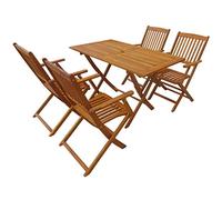 Tidyard Conjunto de Mesa y 4 Sillas Plegables Juego de Jardín con Sillas Conjunto de Comedor de Jardín 5 Piezas para Jardín Terraza Patio,Agujero de Sombrilla,Madera Maciza de Acacia(Mesa Rectangular)