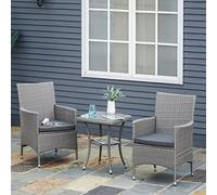 Tidyard Conjunto de Muebles de balcón 3 Piezas - Mesa y 2 Sillas con Cojines, Estructura Metálica y Vidrio Templado Modelo YFXLYD-T3323P304143