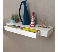 Tidyard Estante Flotante Estantería de Pared con 1 Cajón Baldas Flotantes,Librerías de Salón Decoración del Hogar MDF Blanco 80 x 25 x 8 cm,Sistema de Montaje Invisible