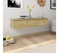 Tidyard Estantería para cajones de pared, estante flotante con 3 cajones, estante de almacenamiento en el pasillo, mesa de noche, mesa de noche, roble Sonoma, 88 x 26 x 18,5 cm, material de madera