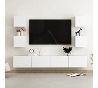 Tidyard Juego completo de 6 piezas para la pared de la vivienda, armario de TV, armario colgante, pared mediática, armario, tablero de partículas, color blanco