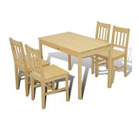 tidyard Juego de comedor de 5 piezas con 4 sillas de comedor, mesa de comedor y silla de comedor, mesa de madera con 4 sillas de comedor, color natural