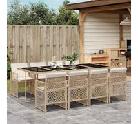 Tidyard Juego de Comedor de Jardín con Mesa de Vidrio Templado y Sillas Plegables - Ratan PE, Beige, 220x106x73 cm Modelo YFXXPDGRX-3210742ES