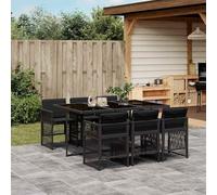 Tidyard Juego de Comedor de Jardín de Ratán Sintético con Mesa de Vidrio Templado - Negro, para Exterior Modelo YFXXPDGRX-3210907ES