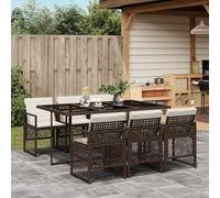 Tidyard Juego de Comedor de Jardín de Ratán Sintético con Mesa de Vidrio Templado y Cojines Acolchados - Marrón Modelo YFXXPDGRX-3210729ES