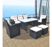 Tidyard Juego de Comedor de Jardín de Rattan Sintético con Cojines, 7 Piezas, Negro y Blanco Crema Modelo YFXXPDGRX-42643ES