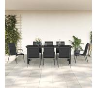 Tidyard Juego de Comedor para jardín 9 Piezas Acero y textilene Negro