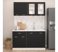 Tidyard Juego de Muebles de Cocina 4 Piezas Madera de ingeniería Negro