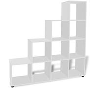 Tidyard Librería de Madera con Cubos y estantes Abiertos, Estantería para Libros Independiente Estantería librería en Forma de Escalera 142 cm Blanca