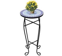 Tidyard Mesa Auxiliar para Plantas Mosaico Azul y Blanco