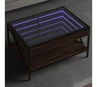 Tidyard - Mesa de café con LED Infinito roble marrón, 70 x 50 x 38 cm, mesa auxiliar para sofá con estantería, mesa de café de sala de estar, mesa central para sala de estar y oficina