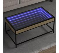 Tidyard - Mesa de café con LED Infinito roble Sonoma 90x50x41 cm, mesa auxiliar para sofá, mesa de café de salón, mesa central para oficina