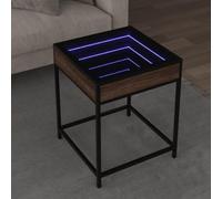 Tidyard - Mesa de centro con LED Infinity roble marrón, 40 x 40 x 51 cm, mesa auxiliar para sofá, mesa de café de salón, mesa central para oficina estilo A